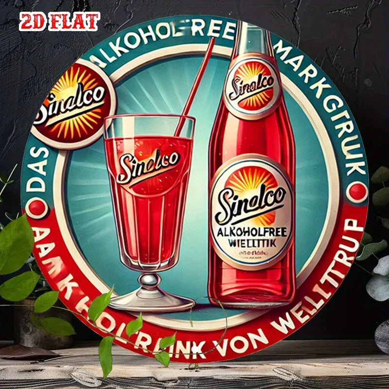 2D Flat Printing 1pc Metal Iron Sign, Sinalco Brand Vintage Round Sign Non-Alcoholic Beverage Metal Wall Art