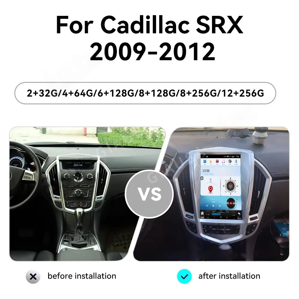 12.1 "راديو تلقائي Carplay أندرويد 14 لكاديلاك SRX 2008-2012 سيارة لتحديد المواقع والملاحة رئيس وحدة مشغل وسائط متعددة راديو السيارة ستيريو