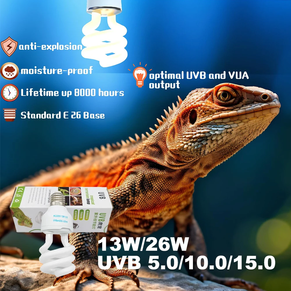 13W /26W Sürüngenler Isıtma Lambaları 5.0 10.0 15.0 UVB Sürüngenler Enerji Tasarruflu Işık Kaplumbağalar Kertenkele Yılan Sürüngen UVB Isıtma Işıkları