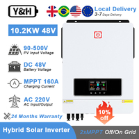 Y&H 10.2KW Hybrid Solar Inverter 48V 230V On/Off Grid Pure Sine Wave Inverter Dual MPPT 160A Solar Charge Controller Max PV 500V