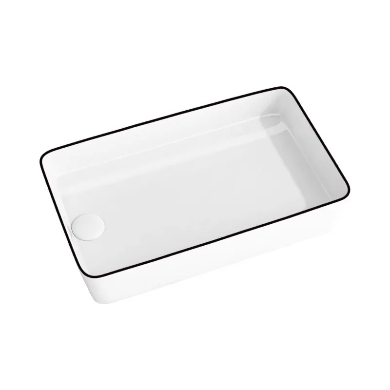 

Nordic left and right side rows falling into the water creative black side ceramic table basin washing machine sink face plate