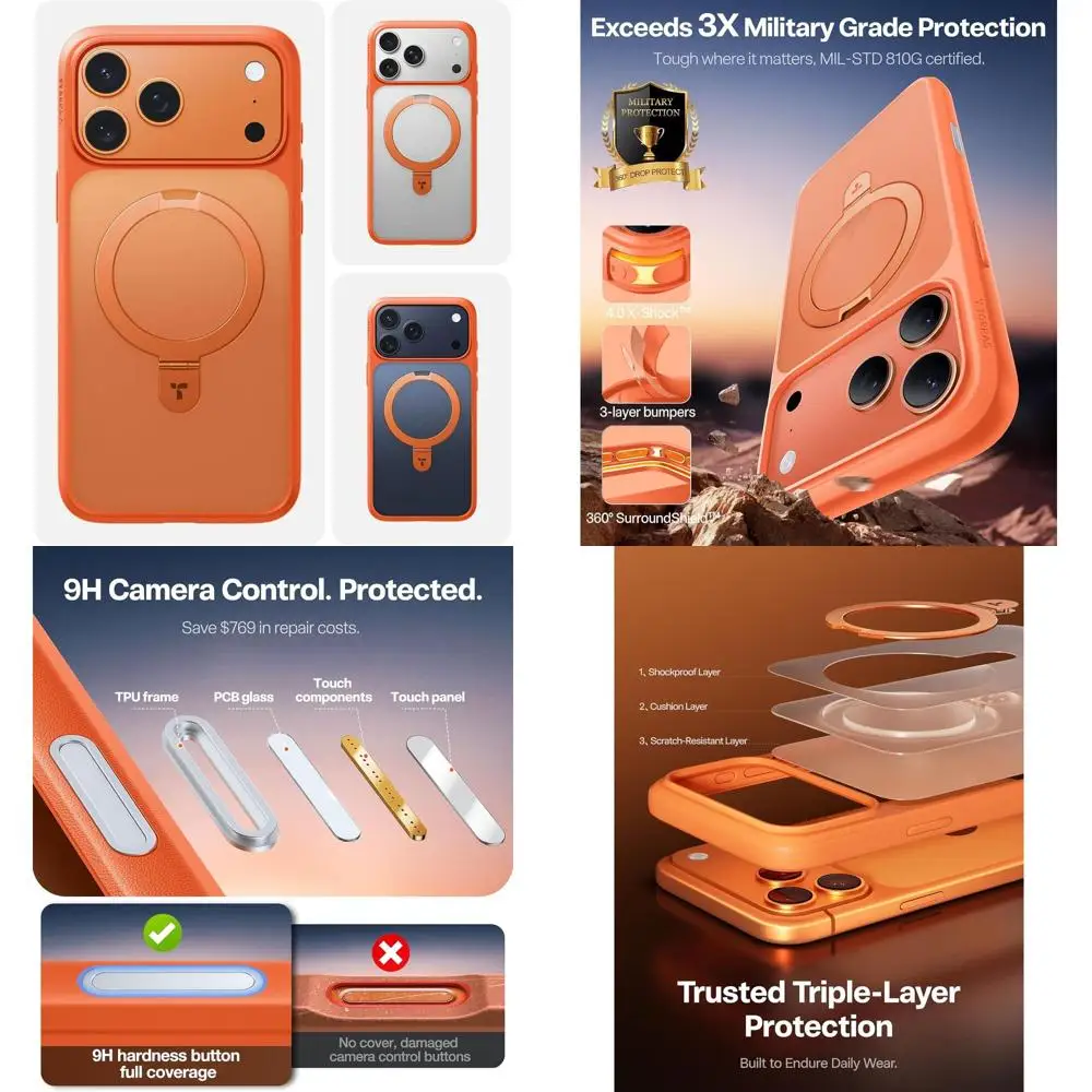 voor iPhone 17 Pro Max hoesje met standaard, camerabedieningsknop, geschikt voor MagSafe, bescherming van militaire kwaliteit, doorschijnend slank zacht