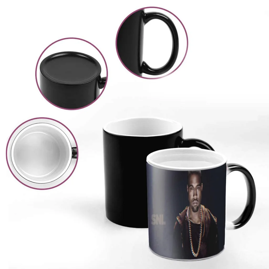 Hip-Hop Rapper Kanye Creative Change Ceramic Mug Heat Revealing Coffee Cup Breakfast Cup Mug Friends Gift