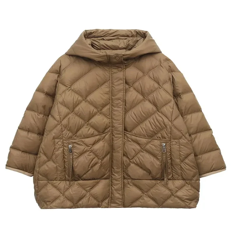 90 Biała kurtka puchowa z kapturem damska 2024 Winter New Fashion Ciepły puchowy płaszcz damski Gruby parker Czarny Casualowy długi płaszcz