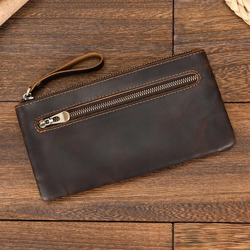 Men Women's Leather purse cellphone pouch iphone bag single zipper long purse slim wallet for coins man woman for card cash