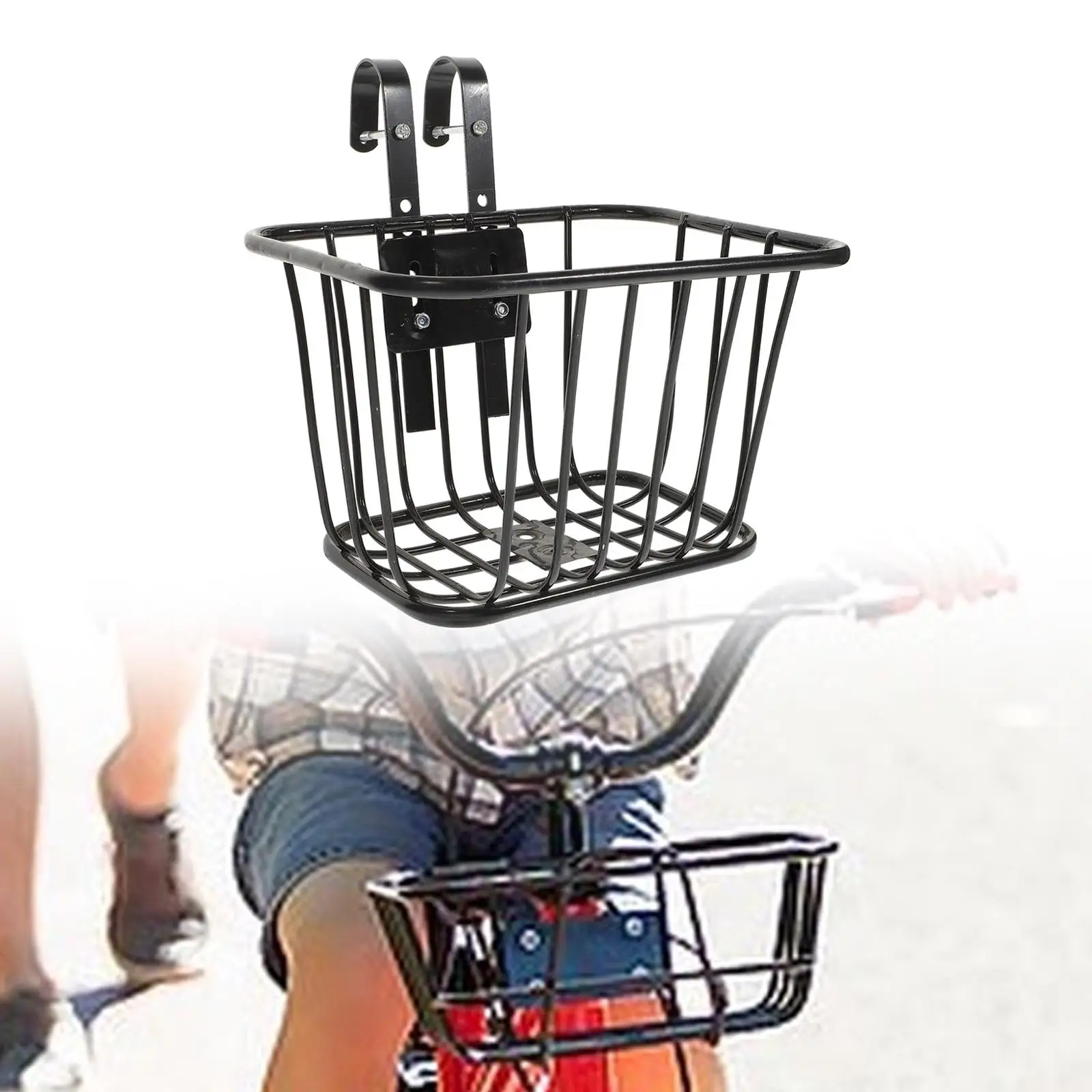 Bicycle Bike Front Handlebar Basket with Hooks Black for Commuting Universal