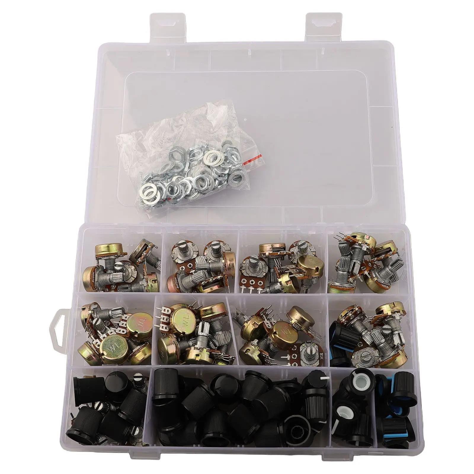 Linear Taper Potentiometer 100PCS Potentiometer Set Audio Volume Control Household Appliances Sturdy Plastic Knob