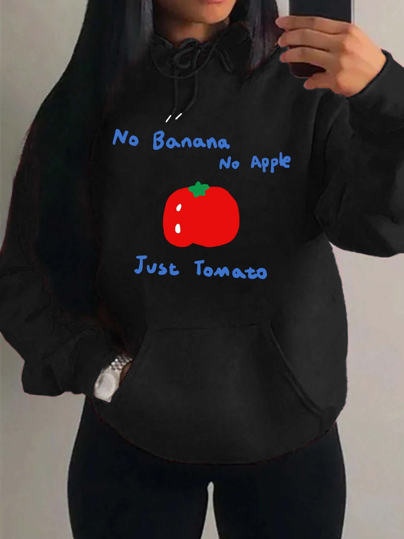 No Banana No Apple Just Tomato Design Print Hoody For Women Pocket Y2K Hoodie Autumn Multicolor Unisex Sportswear Fleece Top