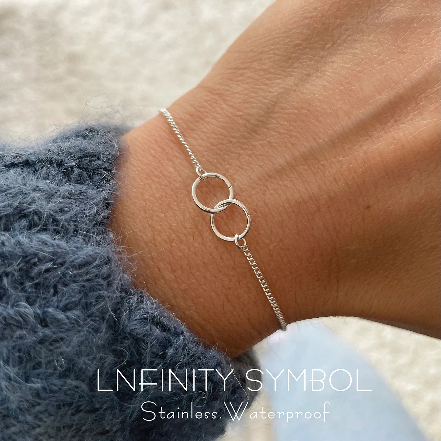 Dainty Silvery Bracelet, Interlocking Circle Infinity bracelet, Minimal Jewellery, Waterproof 304 stainless Bracelet, 1pc