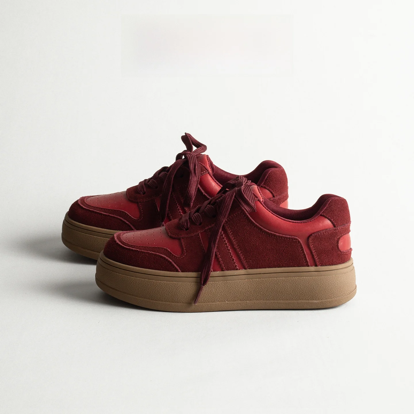 

Red Genuine Leather Thick Bottom Heightening Retro Sport Shoes Women's Spring Casual Low Help Anti-slip Leisure Board Shoes