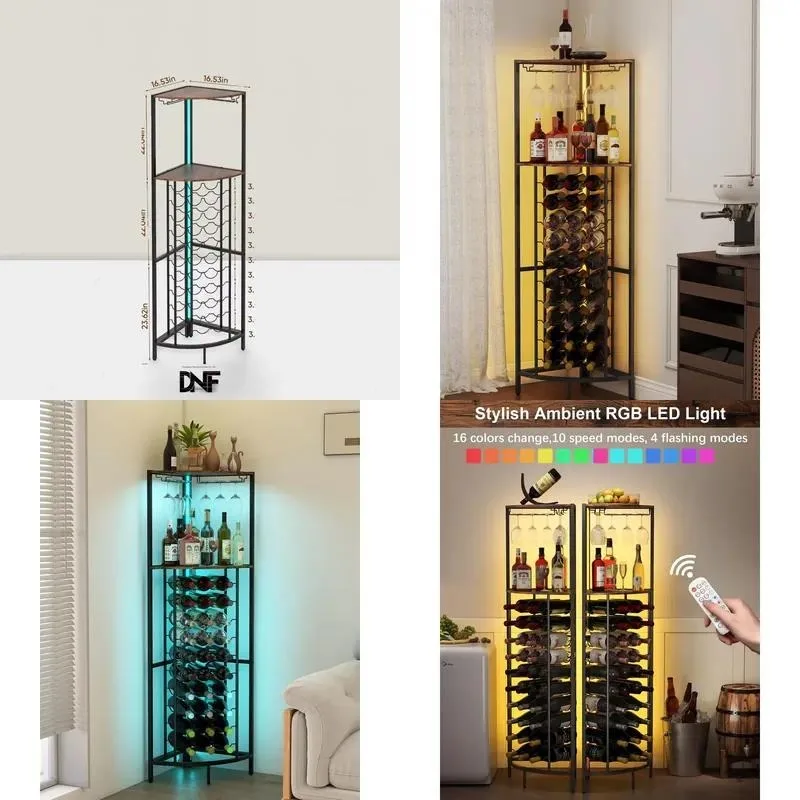 Modern Metal Corner Wine Cabinet with LED Light Household Furniture Wine Rack Storage for 20-29 Bottles