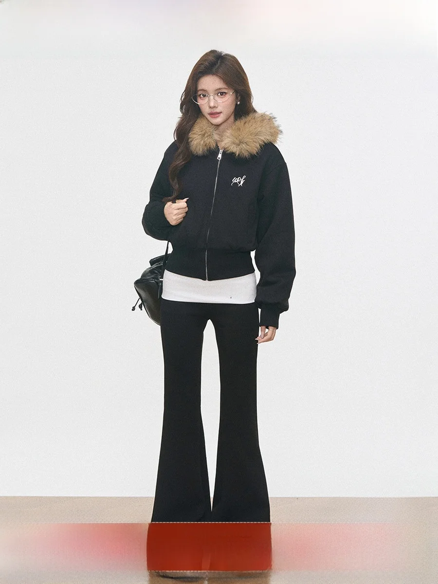 

Westayone женская толстовка на подкладке с капюшоном Jaet с меховым воротником, расклешенные брюки, осень-зима, Новое поступление, корейский Sle