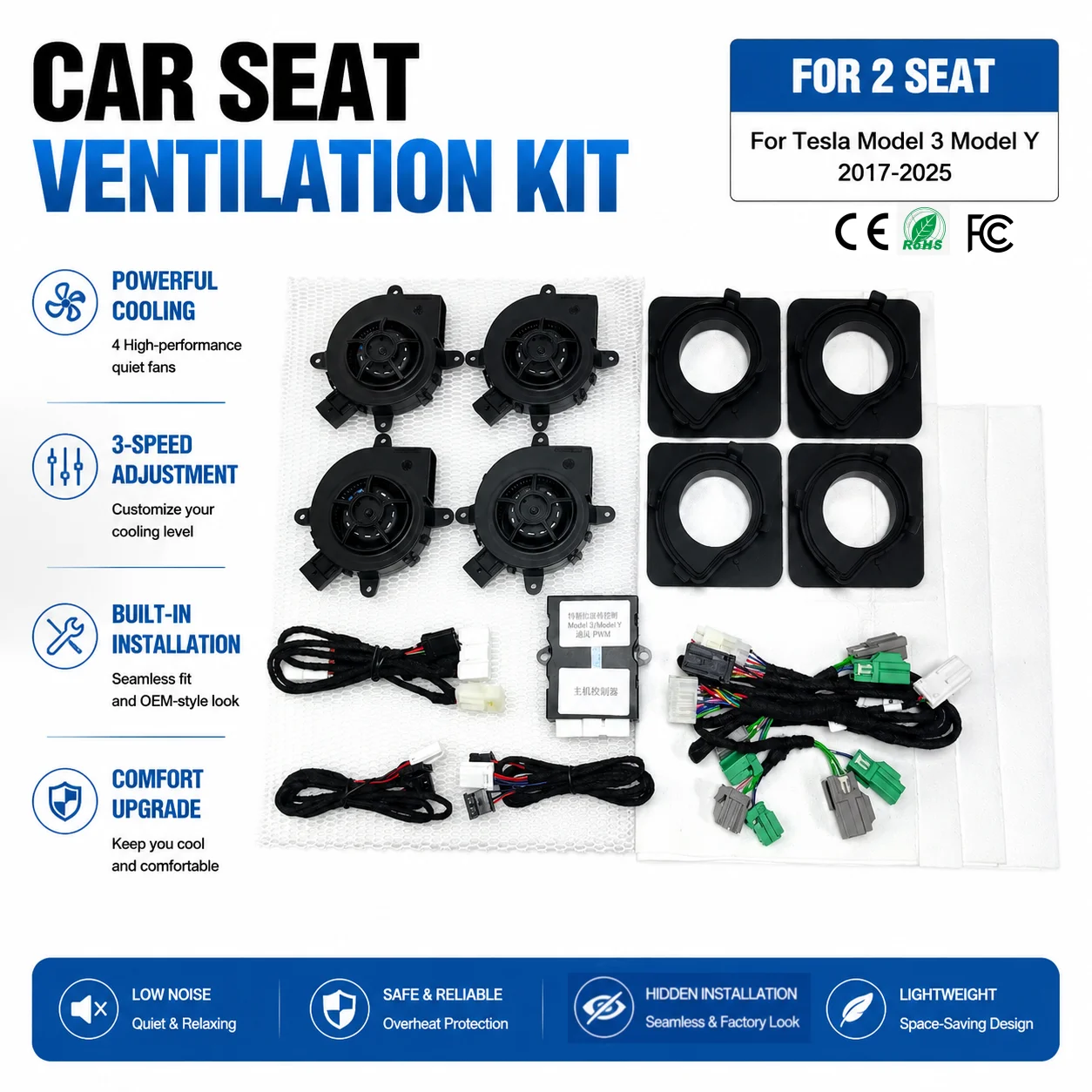 For Tesla Model 3 Model Y 2017-2025 Seat Ventilation Upgrade Kit Screen Control Seat Suction Cooling System Fit 2 Seats