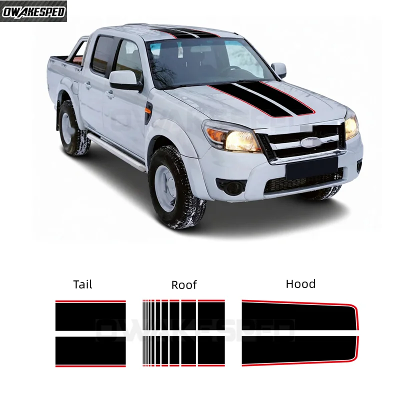 Car Engine Cover Vinyl Car Hood Bonnet Stripes Sticker For Ford Ranger Raptor 2015-2022 Roof Trunk Graphcis Decal Accessories