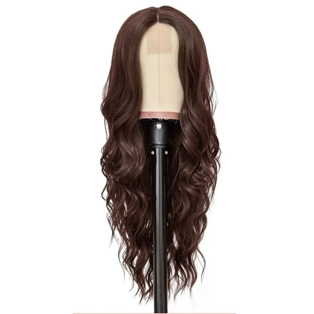 Brown long curly hair  women's synthetic fiber headband lace wigs