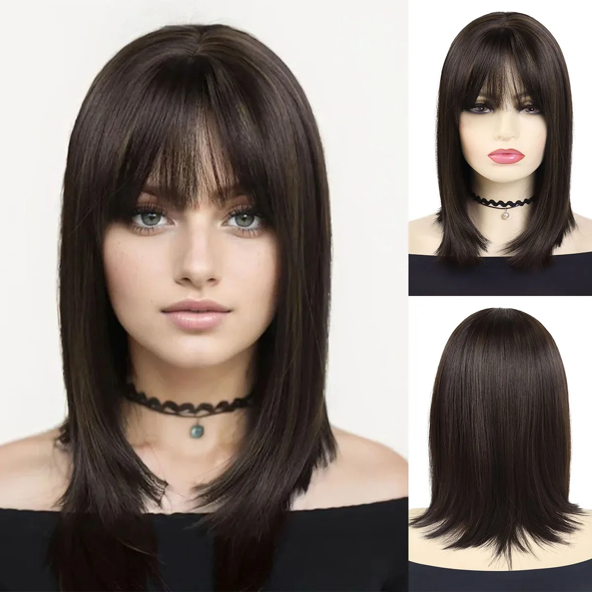 

Парик для косплея в стиле аниме, синтетические коричневые парики, естественный вид, короткий прямой парик боб с челкой для женщин, повседневный костюм на Хэллоуин, вечерние