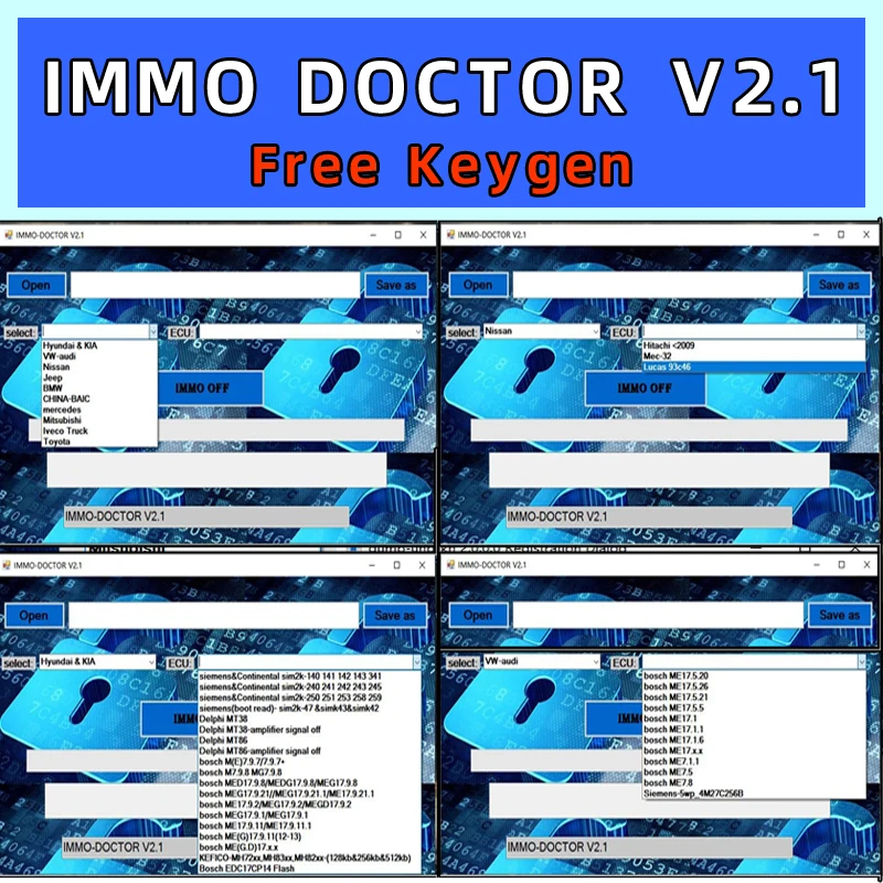 2024 hot IMMO DOCTOR V2.1 MULTI BRAND With Unlimited KEYGEN Immo Off DTCRemover Delete Software for ME17MH72 MH83 MH82 MEG17