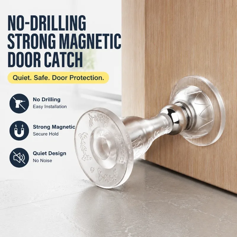 No-Drilling Strong Magnetic Door Catch Silicone Magnet Stopper Quiet Indoor Bathroom Door Holder Anti-Slam Bumper