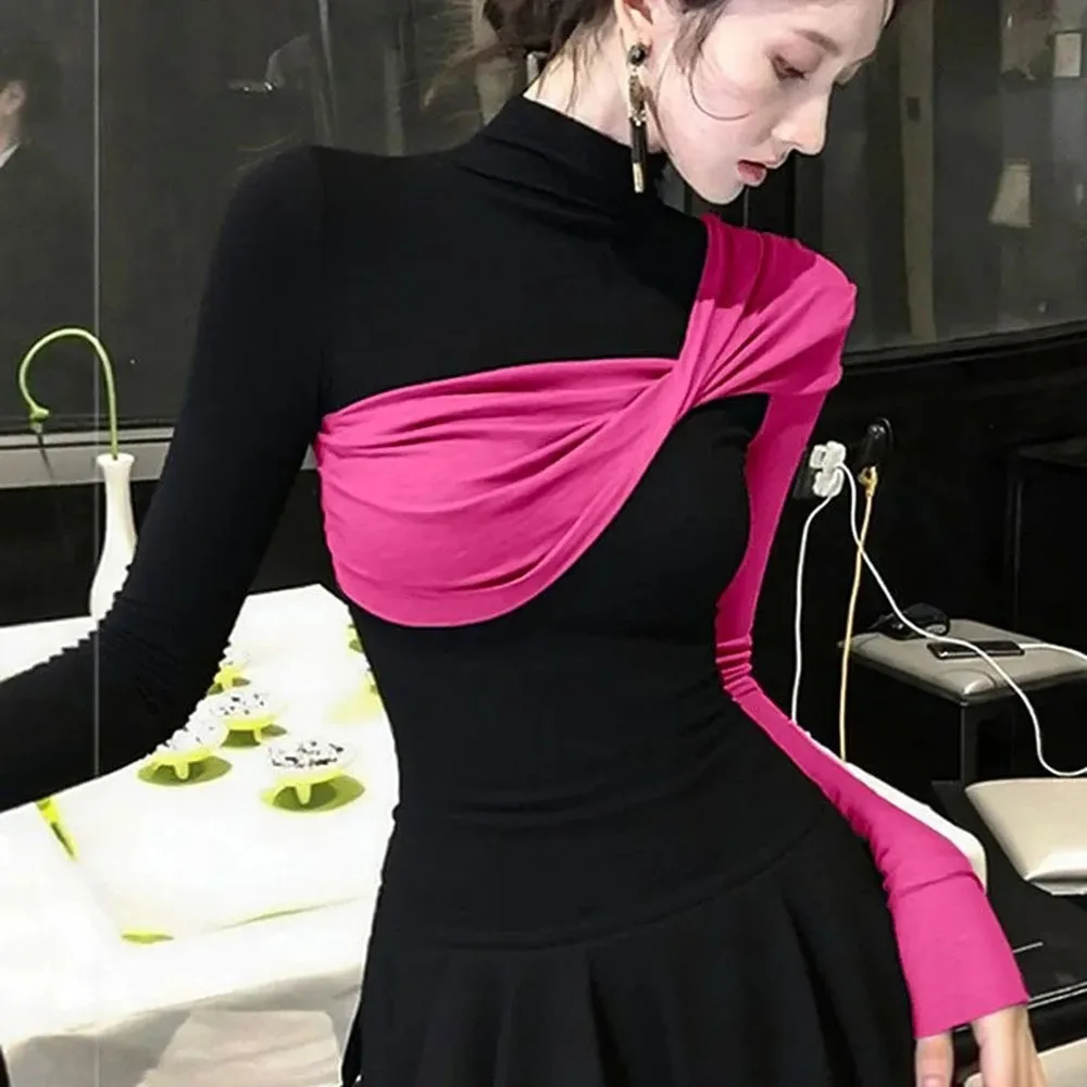 

Design Sense Women's T-shirt Top 2026 Spring Autumn Winter Good-looking Temperament High-end Contrasting Color Base Shirt