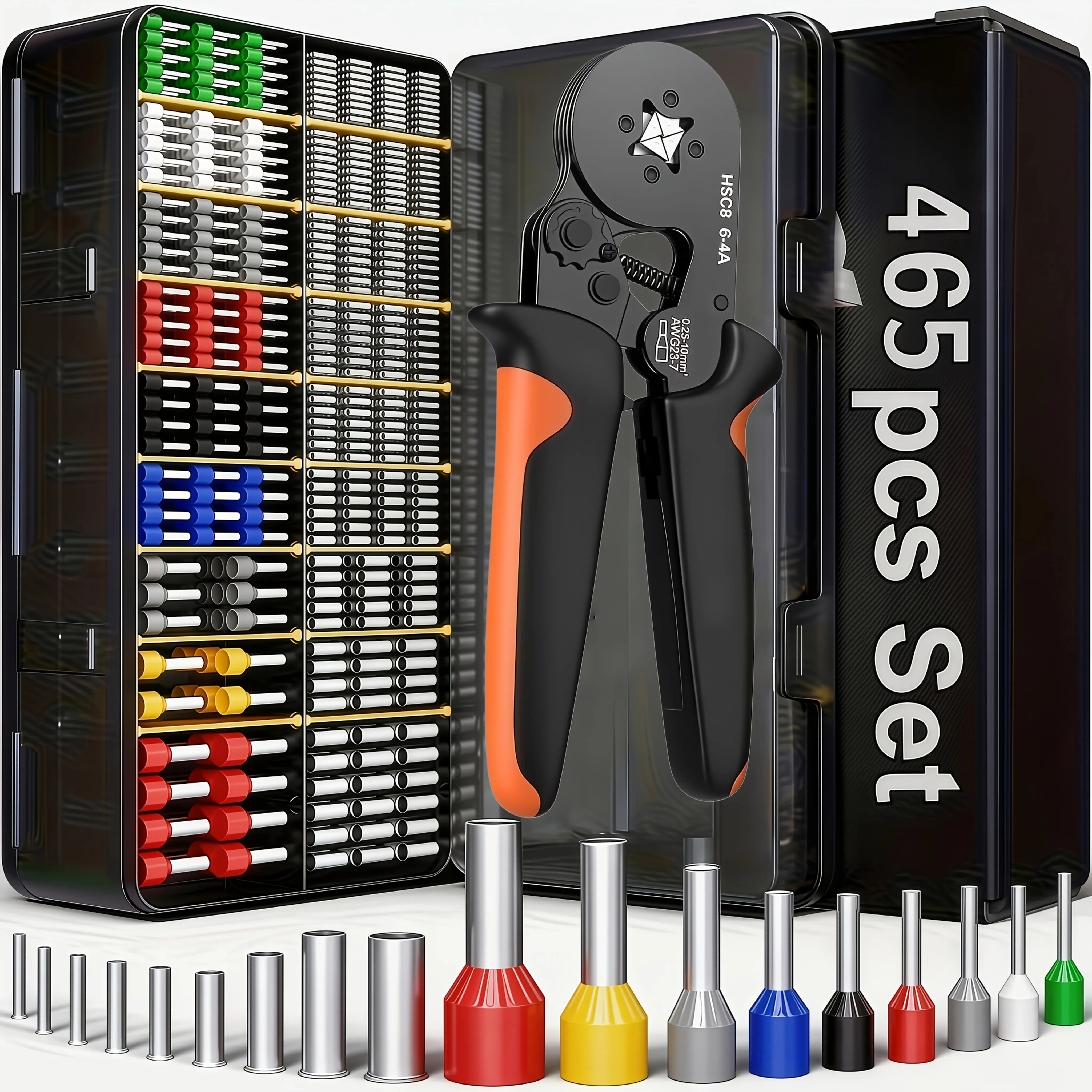 HSC8 6-4Hexagonal Crimping Pliers with300PCS Multi-Specification Insulated Wire Ferrules Terminals Box Kit for Electrical Wiring