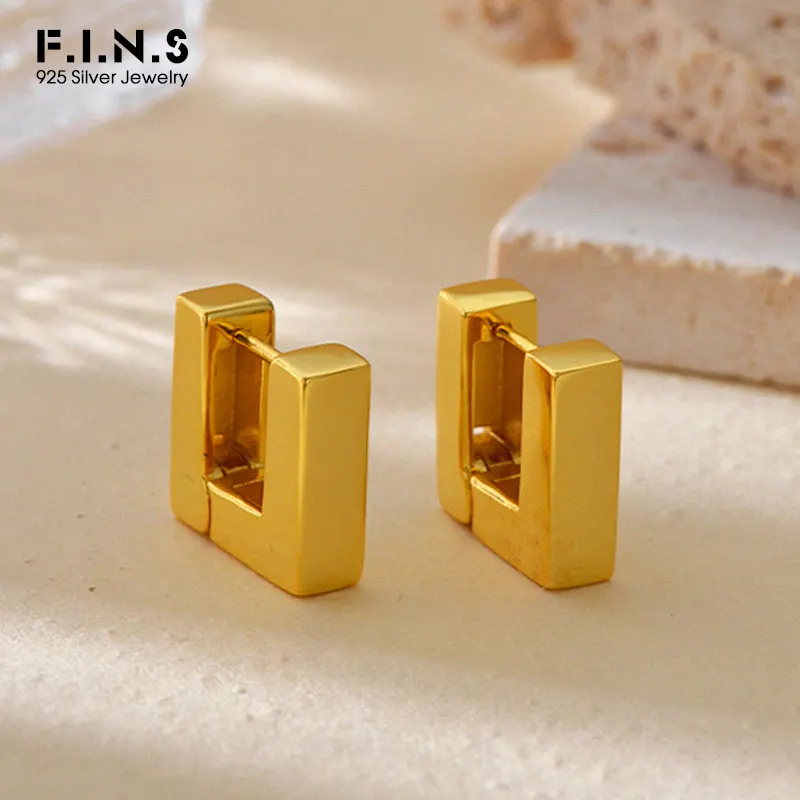 

F.I.N.S минималистичные квадратные пряжки для ушей из стерлингового серебра S925 для женщин и мужчин, гладкий геометрический пирсинг, маленькие ювелирные изделия Huggies