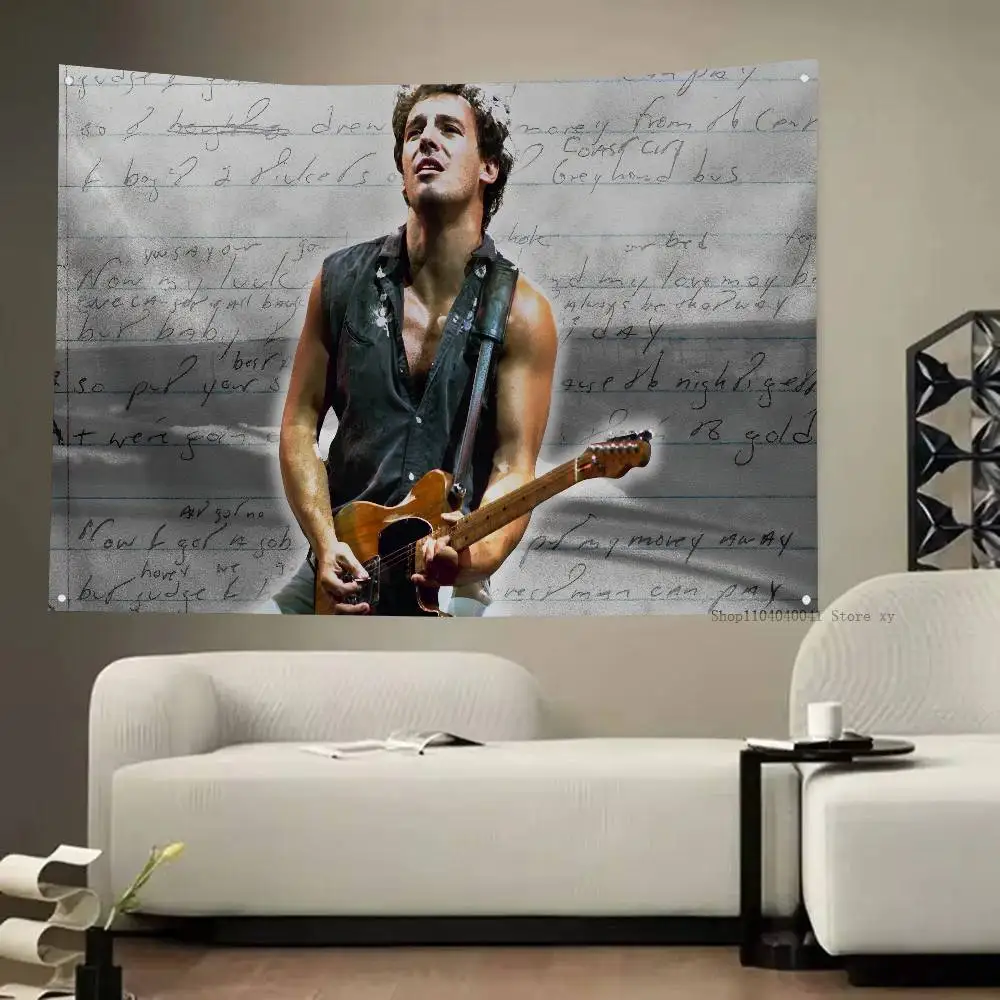 لافتات علم الجيتار من B-Bruce Springsteen بأربعة فتحات علم من البوليستر ديكور خارجي للغرفة جمالي