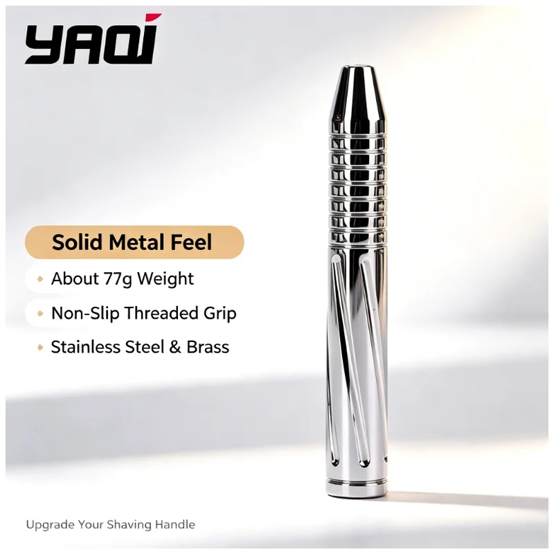 yaqi-bullet-研磨仕上げのステンレススチール製、真鍮製の男性用安全カミソリハンドル。重さ71g。ひげのお手入れに最適なツール。ウェットシェービング用。男性への最高の贈り物。