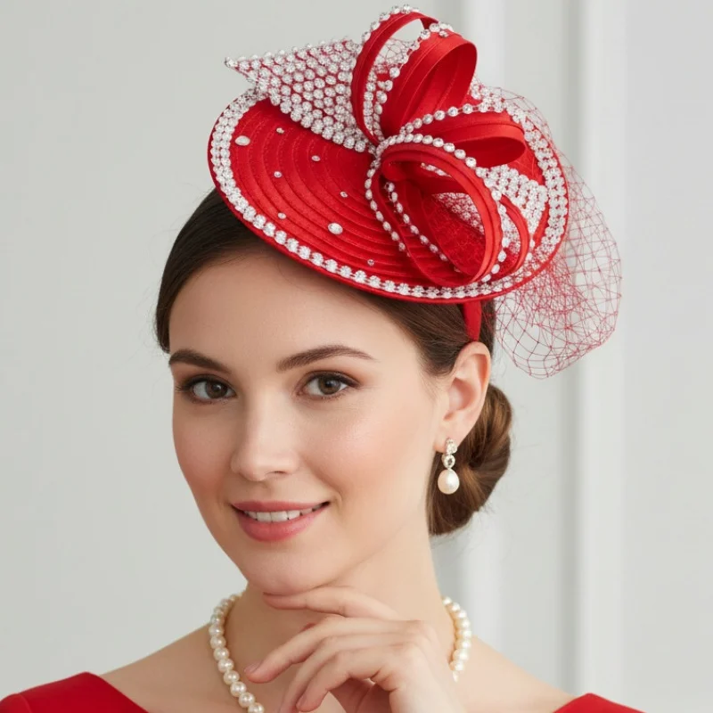 

New Diamond-Studded Headpiece Vintage Bride Wedding Performance Head Flower Tea Party Horse Racing Stage Headpiece