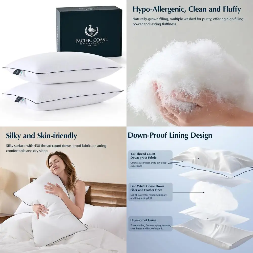 

Luxury Goose Down Pillows for Comfortable Sleep, Suitable for Back, Stomach, and Side Sleepers