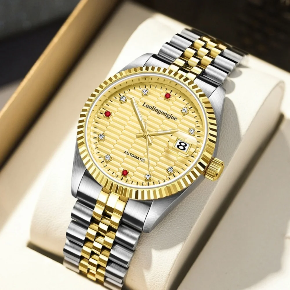 

Новая серия высококачественных, легких и стильных мужских часов для делового повседневного стиля, полностью автоматические механические часы, с ажурным дизайном, водонепроницаемые, с календарем, стальной браслет, механический механизм.