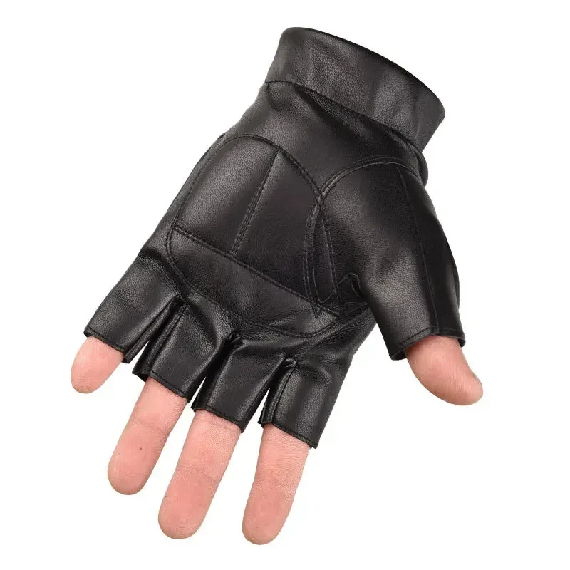 Men Half Finger Black Washable PU Leather Tactical Gym Fighting Glove Army Military Climbing Sport Fitness Cycling Mitten