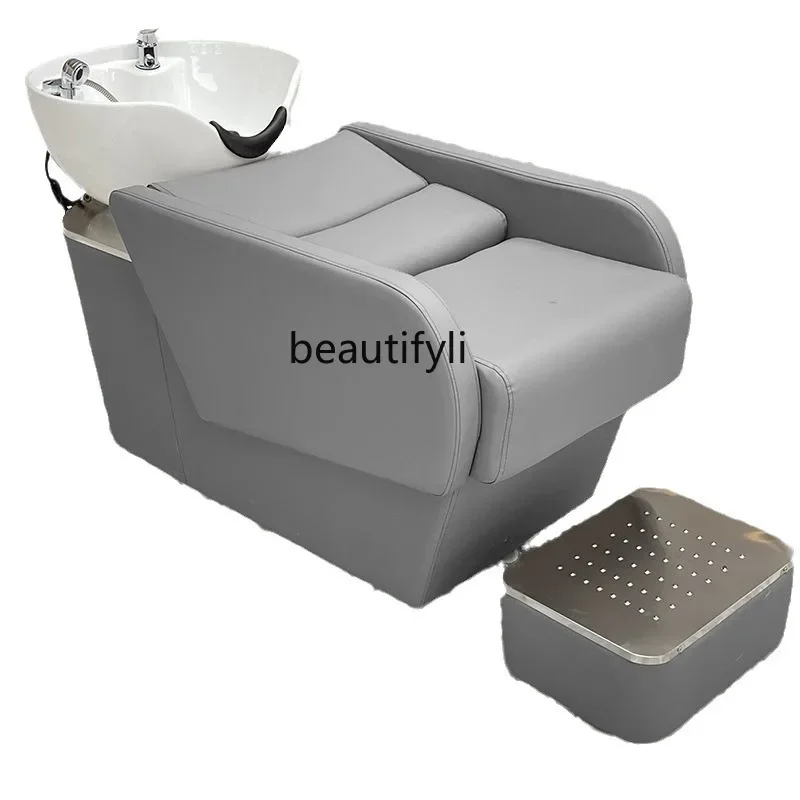 Shampoo Chair Barber Shop Salon Shampoo Bed Flushing Spa Bed Ceramic Basin Lying Half