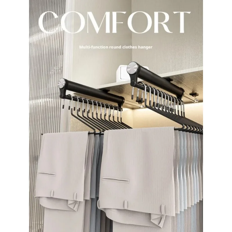 

Retractable Closet Pull Out Rod Wardrobe Aluminum Alloy Clothes Hanger Top-mounted Damping Slide Rail Valet Rod Pull-out Rack