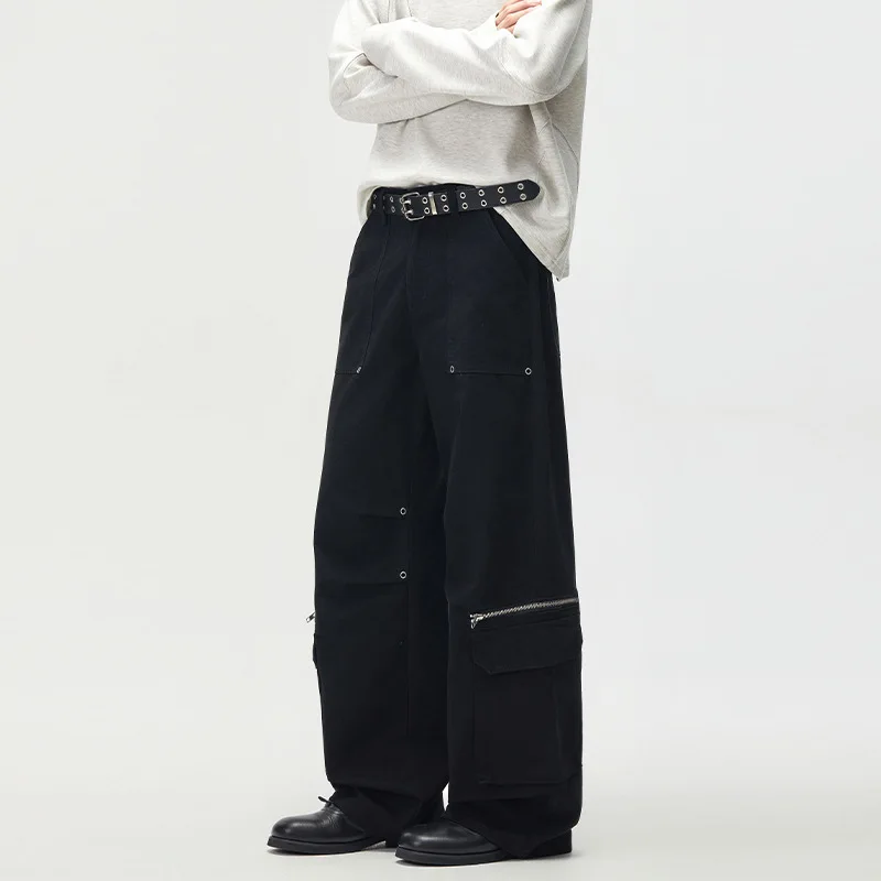 HKSH Autumn New Men Tide Chic Ins Studded Safari Style Cargo Pants High Street Trend Dark Wide-Leg Multi-pocket Straight HK27407