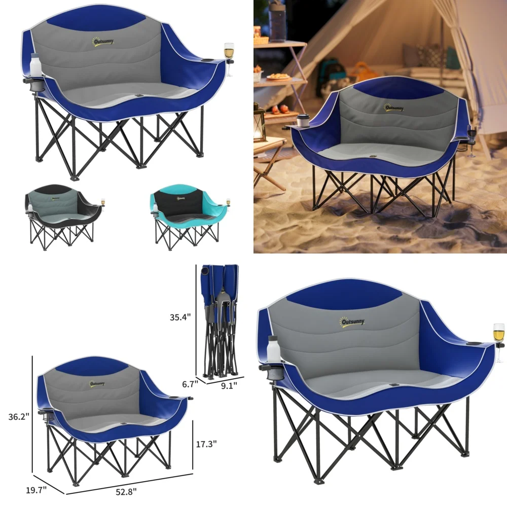 

camping chairDouble Camping Chair for Adults Heavy Duty Folding Outdoor Portable Padded Seat with Cup Holder Durable Steel Frame