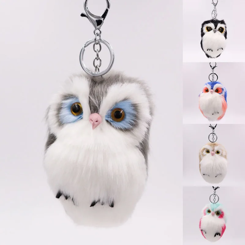 15cm Cute Fluffy Owl Keychain & Pendant Women Key Ring Holder Faux Bunny Rabbit Fur Pompoms Key Chains For Men Women Handbag