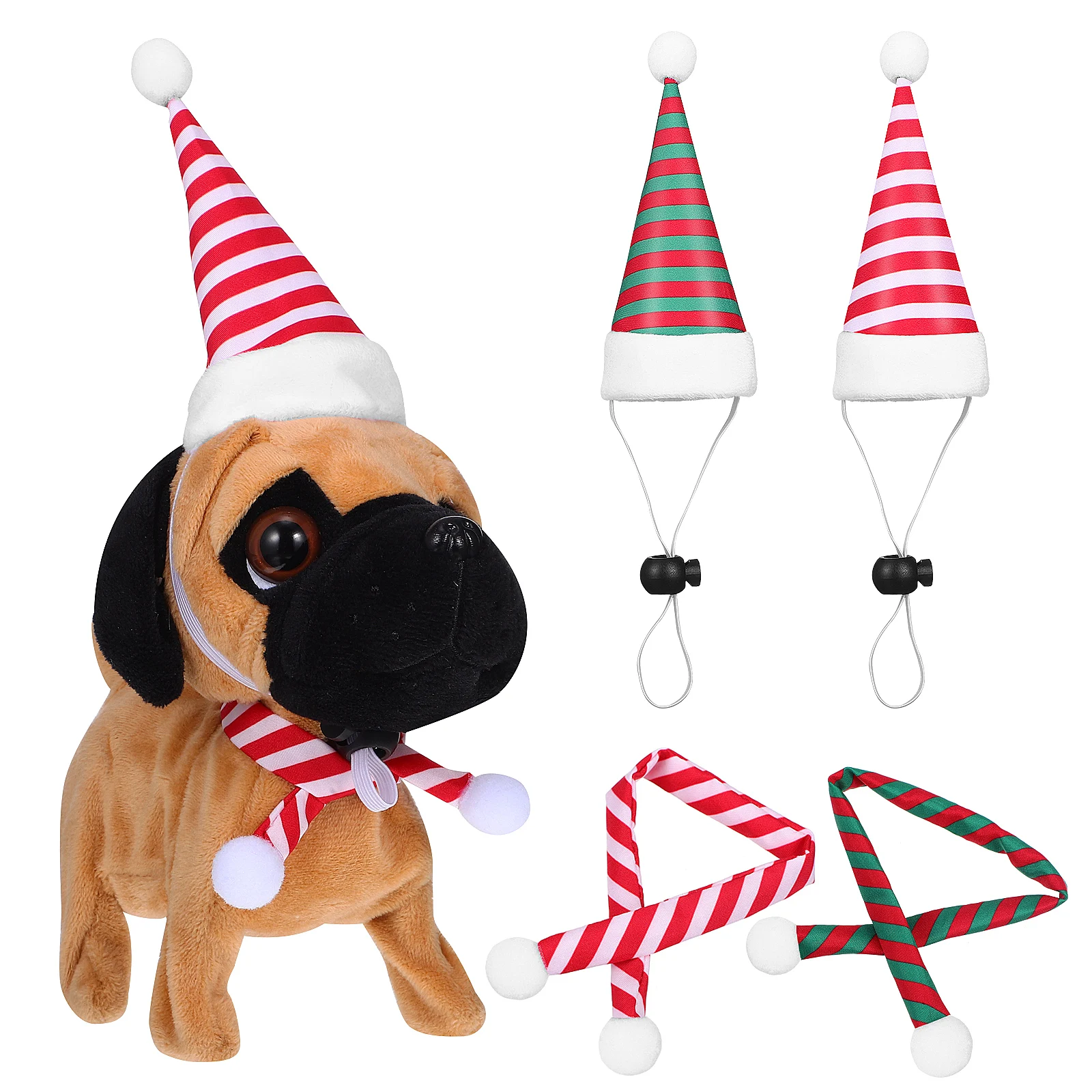 

2 Sets Pet Hat Scarf Red White Green Christmas Dog Clothes Small Animal Supplies Decor Accessories Soft Material
