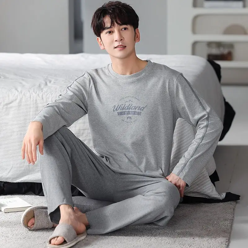 

2026 New Spring Autumn Plus Size Long Sleeve Cotton Pajama Sets for Men Korean Loose Sleepwear Pyjama Male Homewear Home Clothes