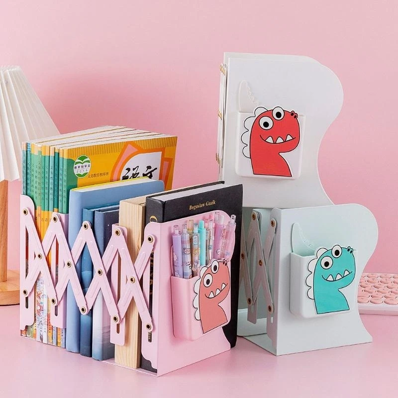 귀여운 확장 가능한 북 엔드 장식 3 그리드 금속 북 엔드 조절 가능한 책 스탠드 잡지 홀더 만화 펜 홀더 최고의 판매