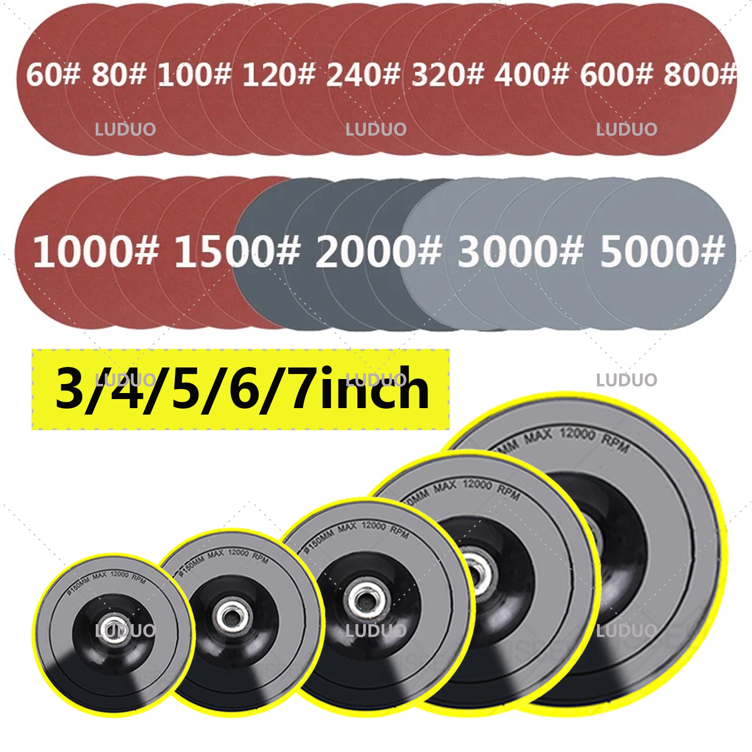 3/4/5/6 Inch Sanding Discs Sandpaper Hook and Loop Polishing Pad Self-adhesive Sanding and Grinding Sandpaper 2000 Grit