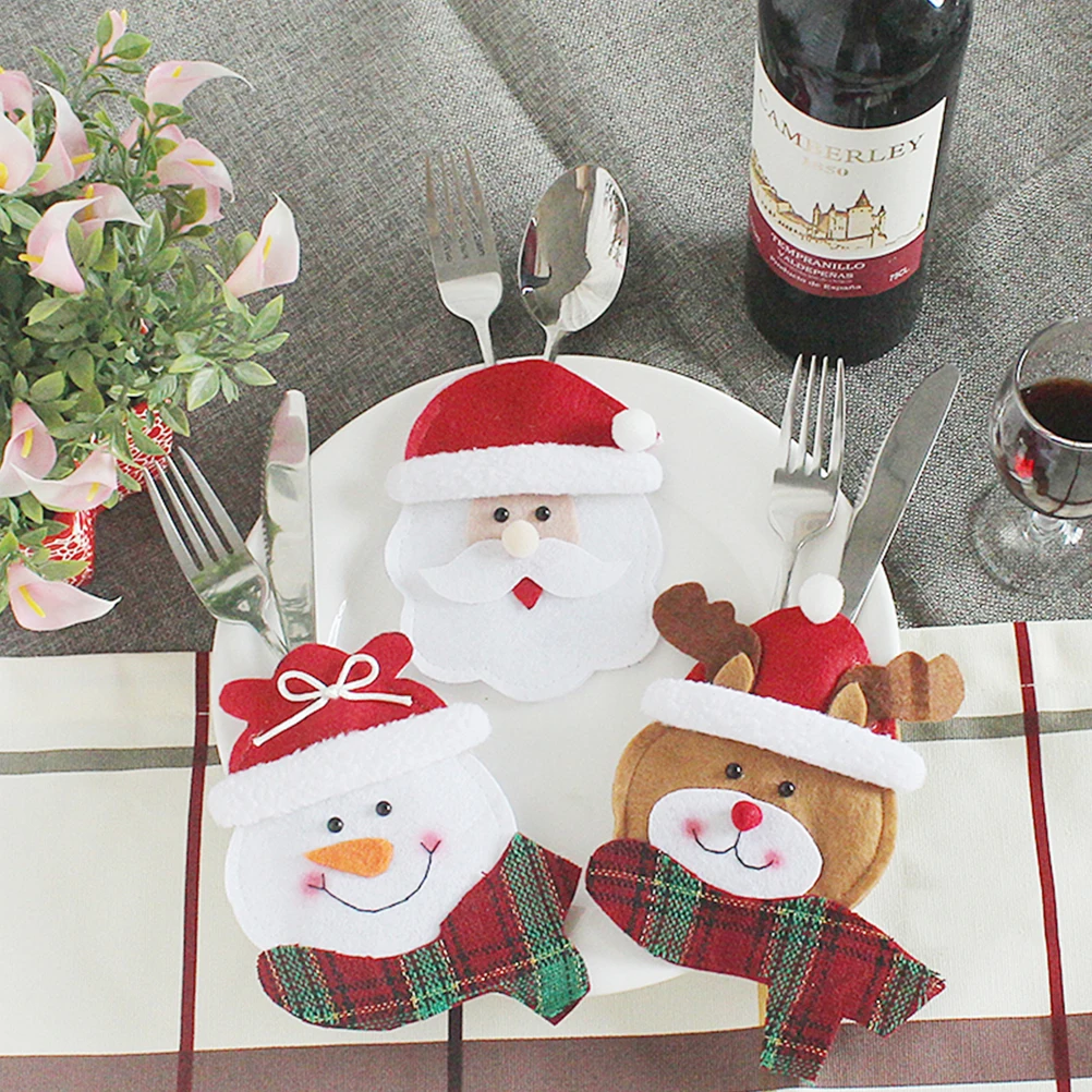 

3 Pcs Cutlery Bag Table Christmas Decor Party Tableware Cover Set Cloth Decoration Elder