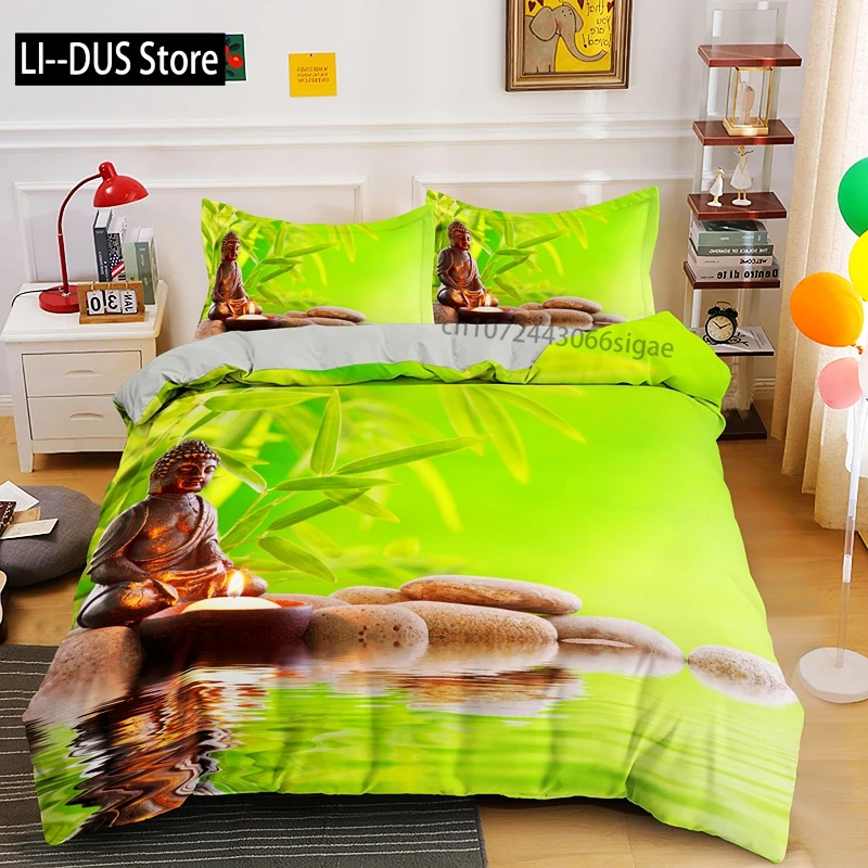 

2022 Smile Buddha King Queen Bedding Set 2/3 Pcs Duvet Cover With Zipper Closure Sing Double Twin Size Drop Shipping
