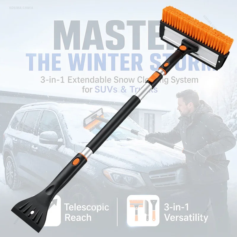 Retractable Detachable 3in1 Car Snow Shovel Ice Scraper Brush Foam Grip Winter Defrost For Windshield Auto Exterior Accessories
