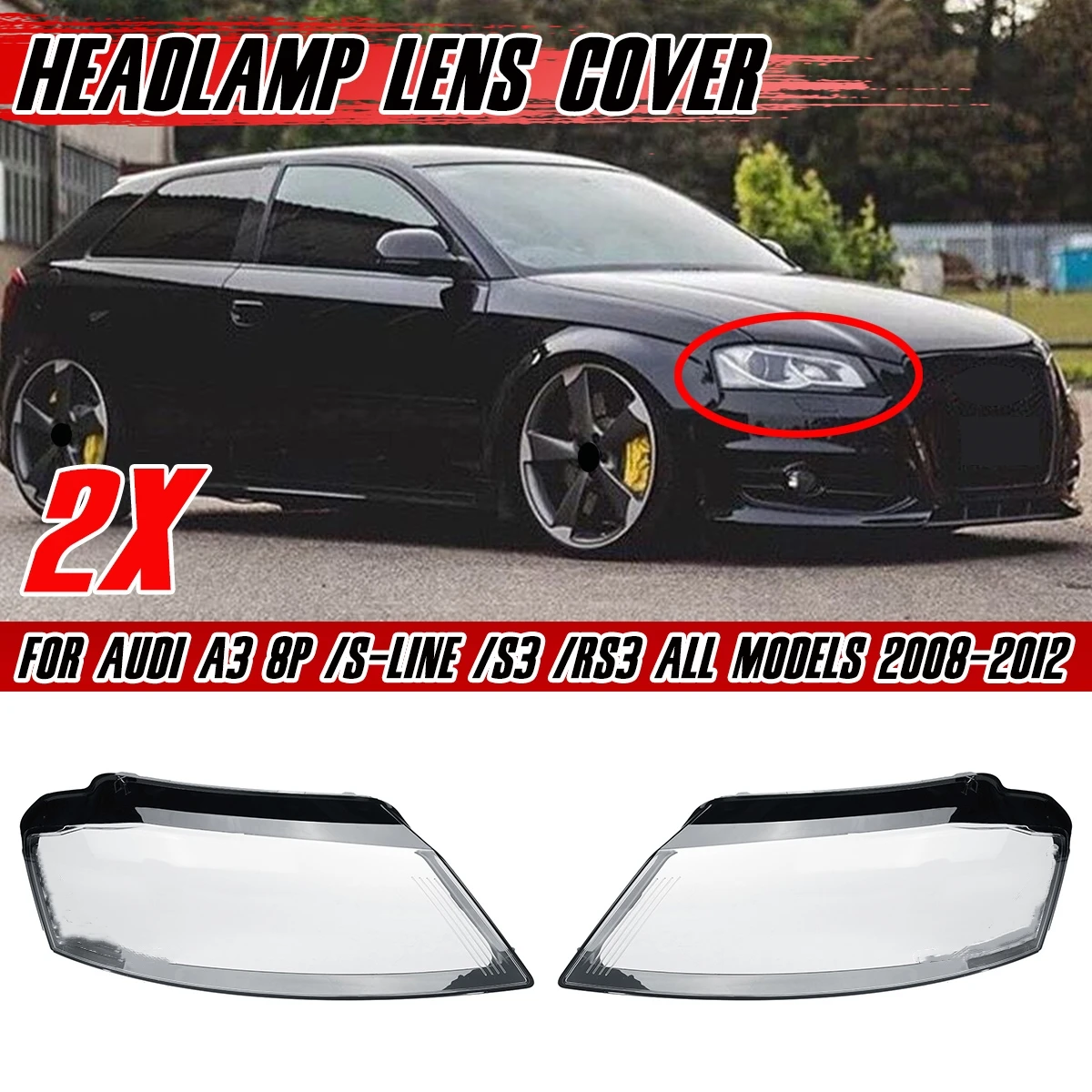 Car Front Headlight Lens Cover For Audi A3 8P S-line S3 RS3 Facelift All Models 2008-2012 Transparent Lampshade Headlamp Cover 