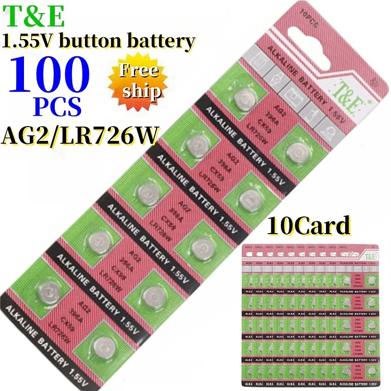 100PCS  AG2 LR726 397 396A SR726 196 SR726SW CX59 LR59 SR59 396 1.55V Button Battery For Watch Toys Remote Cell Coin Batteries