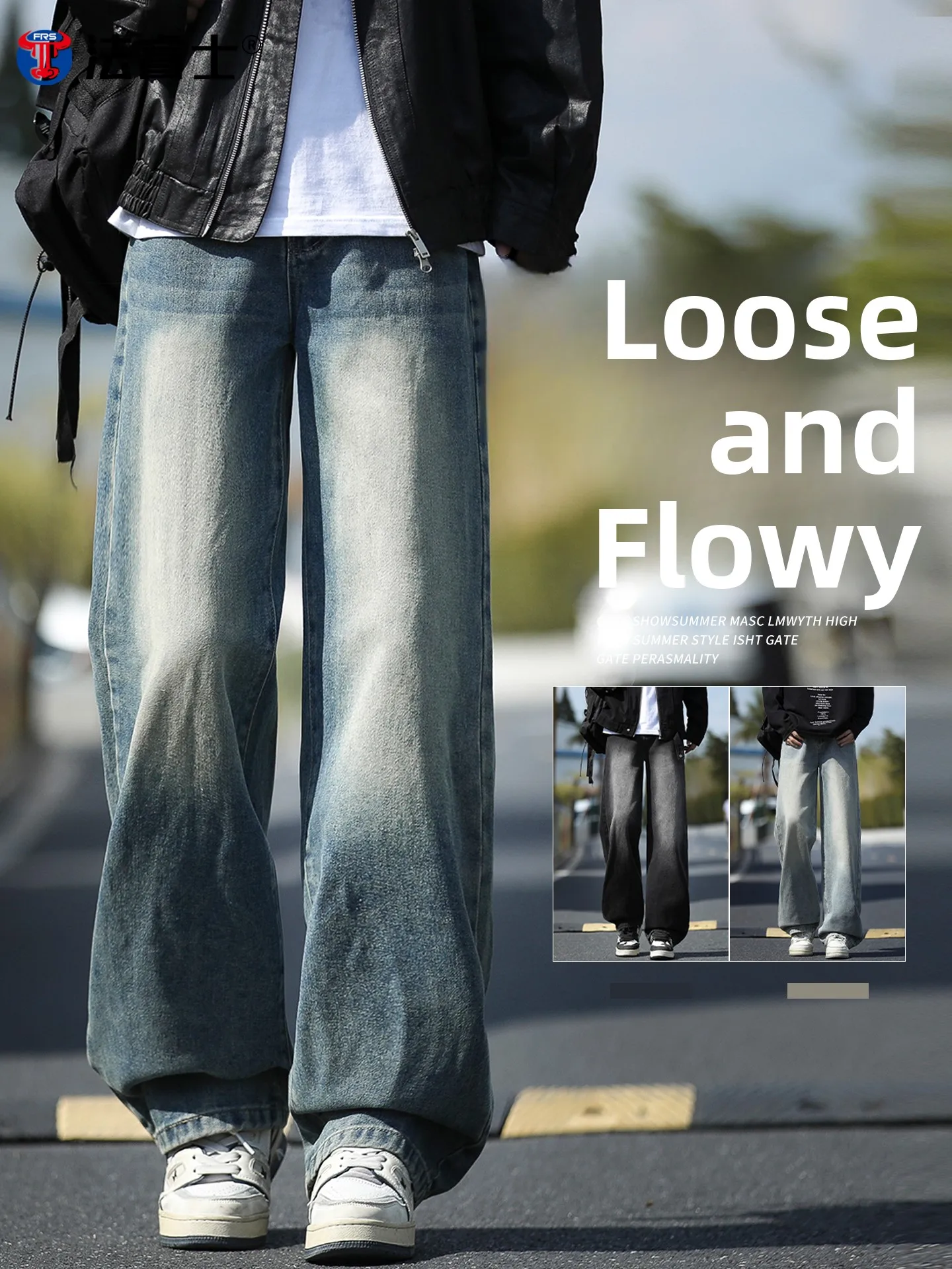 

American Style Vintage Washed Denim Jeans Men's Spring Autumn Loose Wide Leg Straight Tube Pants Casual Comfortable Fit
