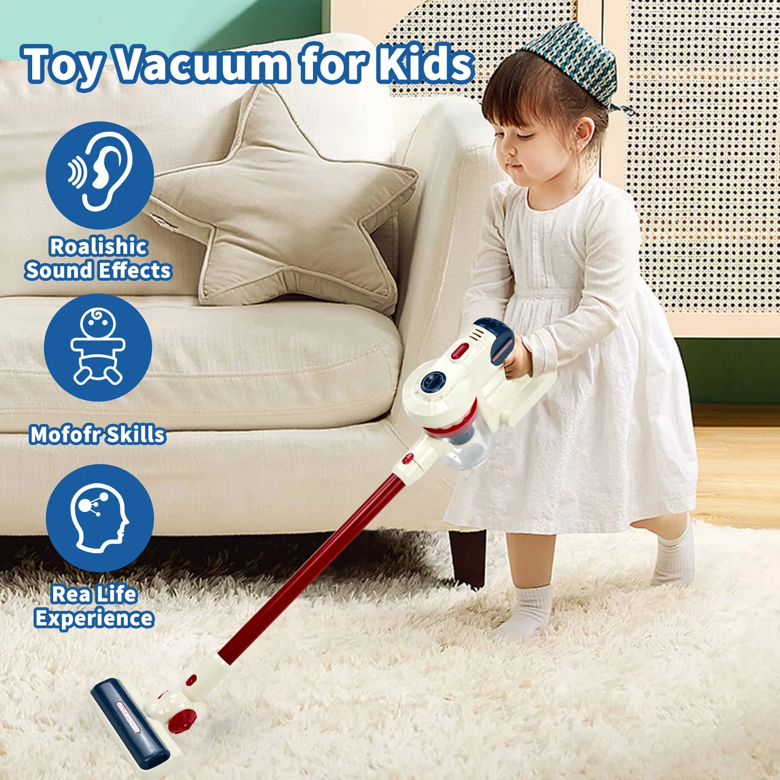 Play House Kids Vacuum Toy Cleaner Set Vacuum Cleaner Light Realistic Sounds Cordless Toddler Cleaning Set Suction Toys For Kids