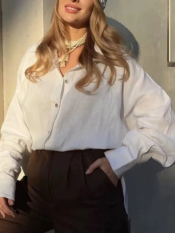 

Свободный крой Long Sve Casual irt Pure Color Commute Sle Женский премиум-класса с тонким материалом Воротник средней длины