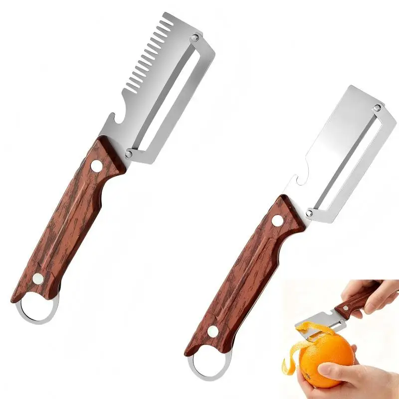 ~Premium Multi-Functional Vegetable Peeler For Kitchen, Heavy Duty Stainless Steel Potato Peeler With Ergonomic Wooden Handle