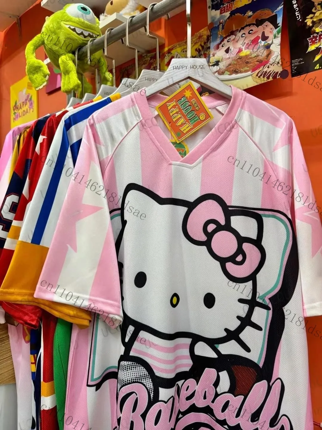 Parent Child T-shirt Cartoon Sportswear Women Men V-neck Lightweight Breathable Football Jersey Polyester Sanrio HelloKitty